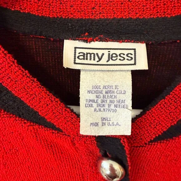 Vtg Amy Jess Terry Cloth Vibrant Red Black 3 Piece Suit Set Women's size S - Picture 3 of 8